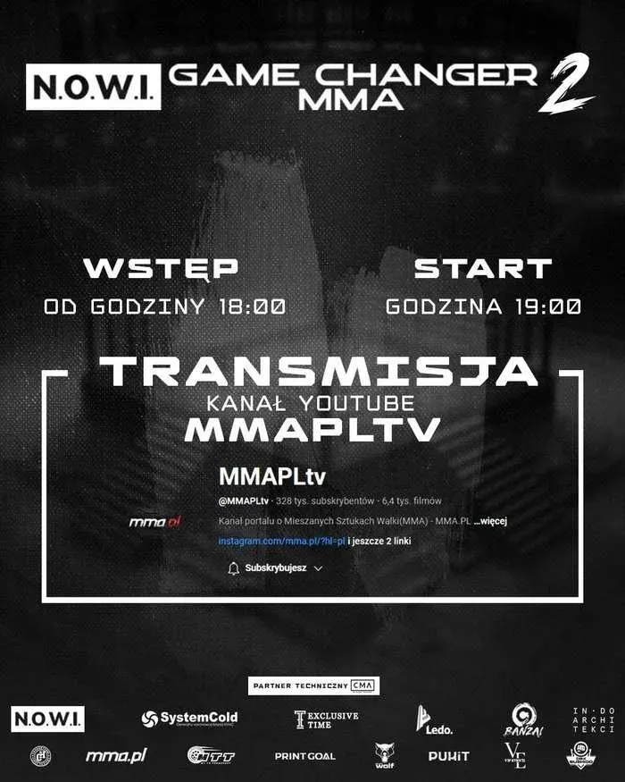 Game Changer MMA 2 (2025) — zapowiedź transmisji z logo PUHiT w pasku sponsorów